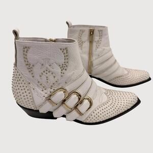 Anine Bing Studded Penny Bootie White Gold Studs EU 36